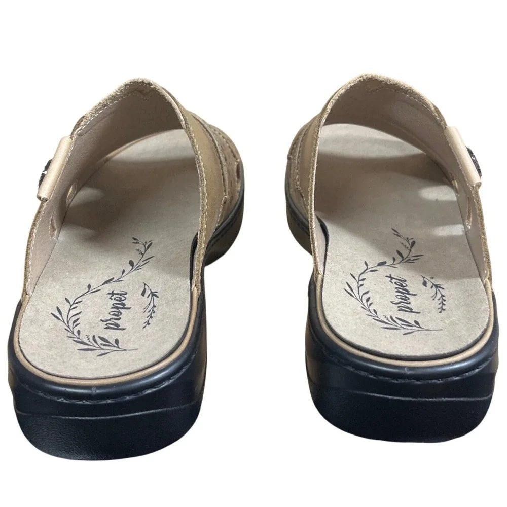 Propet WSO041L Tan Leather Laser Cut Floral Sandals Womens 8.5 X‎ Wide 2E NWOB